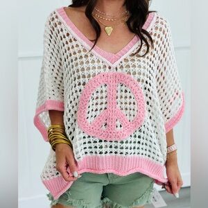 POL NWT Pink and White Crochet Poncho